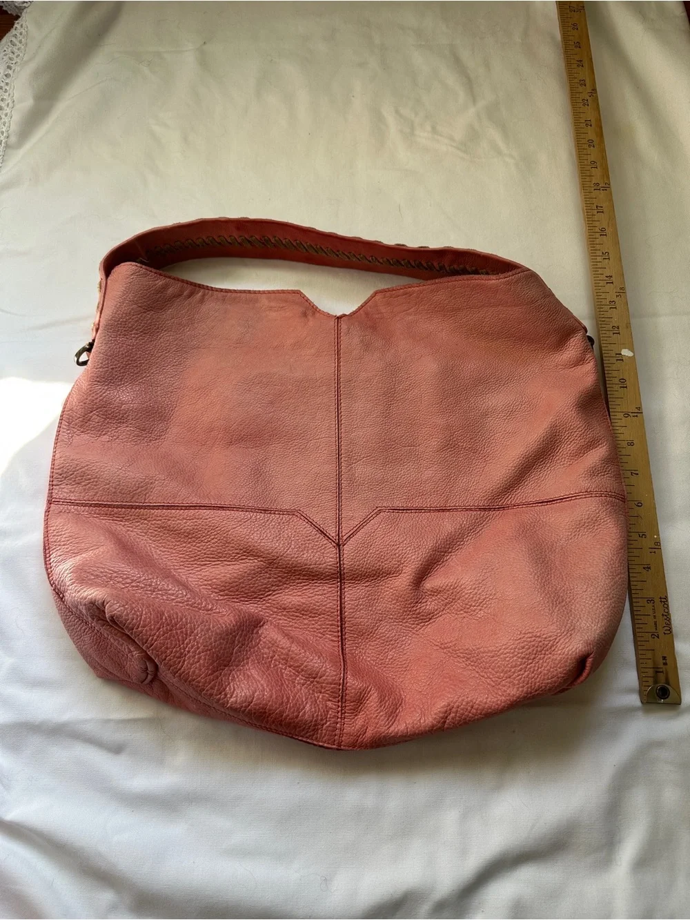 Soft Coral Leather Hobo Bag - Women's Shoulder Tote